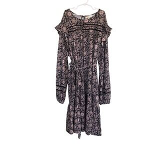 Boden Floral Midi Dress Kids 12R Charcoal Rose Block Print Ruffle Tiered Boho